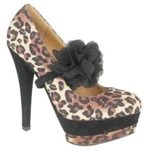 Leopard print ankle high heel platform shoes