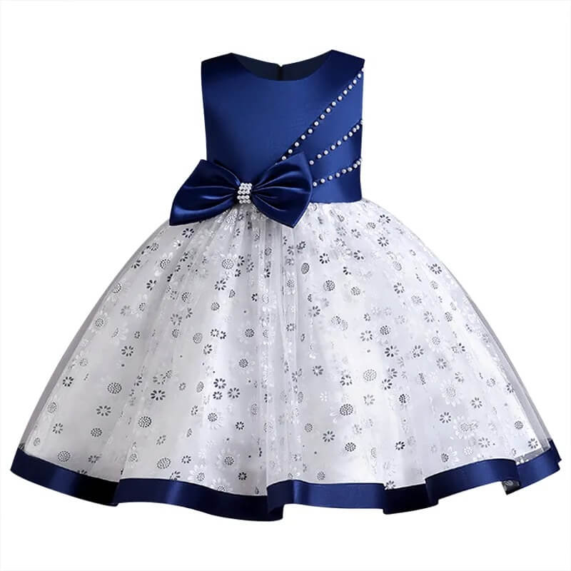 Little girl birthday dress-blue-white 3