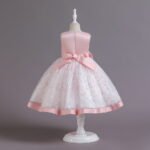 Little girl birthday dress-pink-white (1)