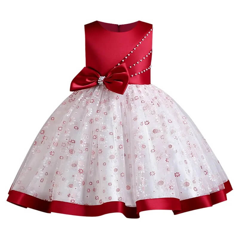 Little girl birthday dress-red-white 1
