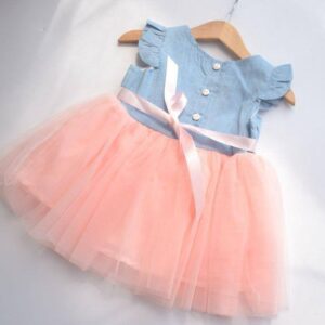 Little girl denim tulle dress-pink (4)