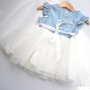 Little girl denim tulle dress-white (1)