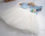 Little girl denim tulle dress-white (3)