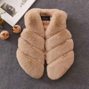 Little girl fur vest jacket-brown (1)