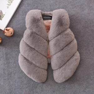 Little girl fur vest jacket-grey (2)