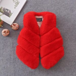 Little girl fur vest jacket-red (4)