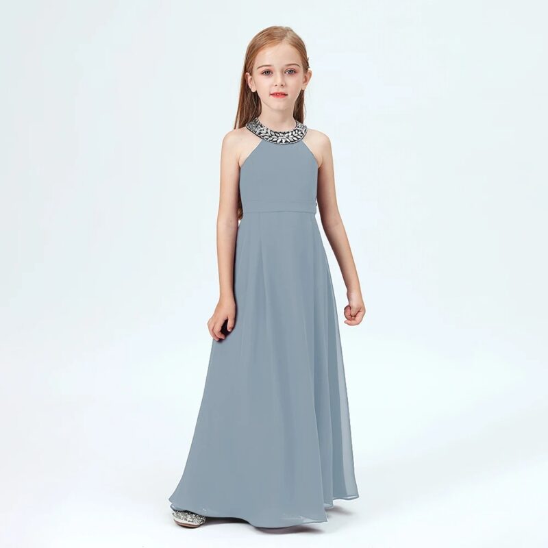 Little girl jr bridesmaid dress-dusty-blue