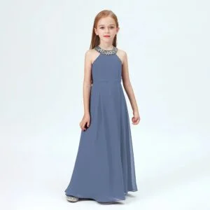 Little girl jr bridesmaid dress-slate-blue