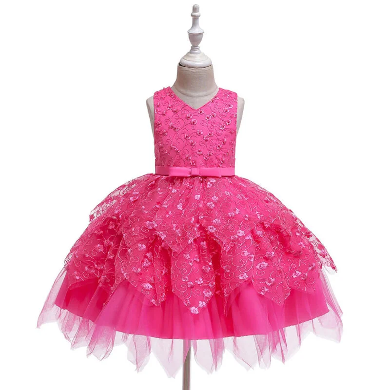 Little girl lace dress-dark-pink (1)