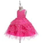 Little girl lace dress-dark-pink (2)