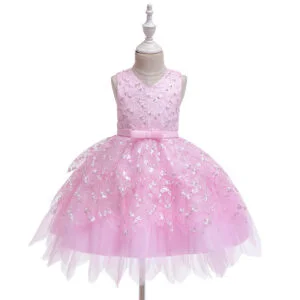 Little girl lace dress-pink (1)