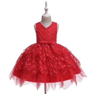 Little girl lace dress-red (1)