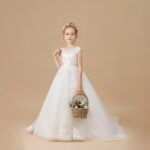 Little girl long flower girl dress-ivory (7)