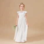 Little girl long ivory chiffon dress (1)