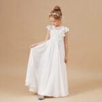 Little girl long ivory chiffon dress (2)