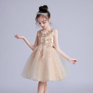 Little girl party dress-brown (1)