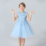 Little girl party dress-light-blue