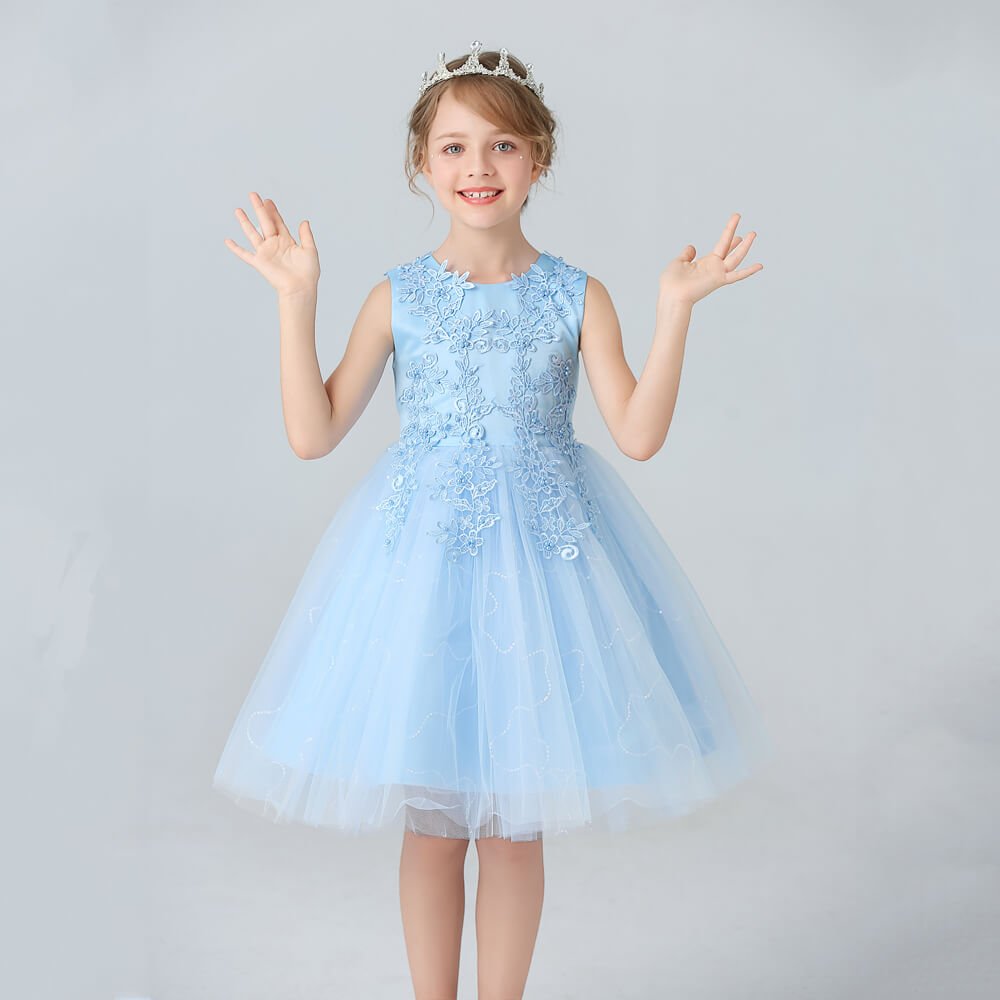Tuffled Ball Gown Sash Bow Flower Girl Dress with Beading - June Bridals-cheohanoi.vn