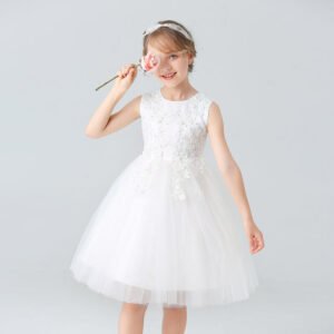 Little girl party dress-white (2)