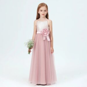 Little girl sequin junior bridesmaid dress-blush-pink
