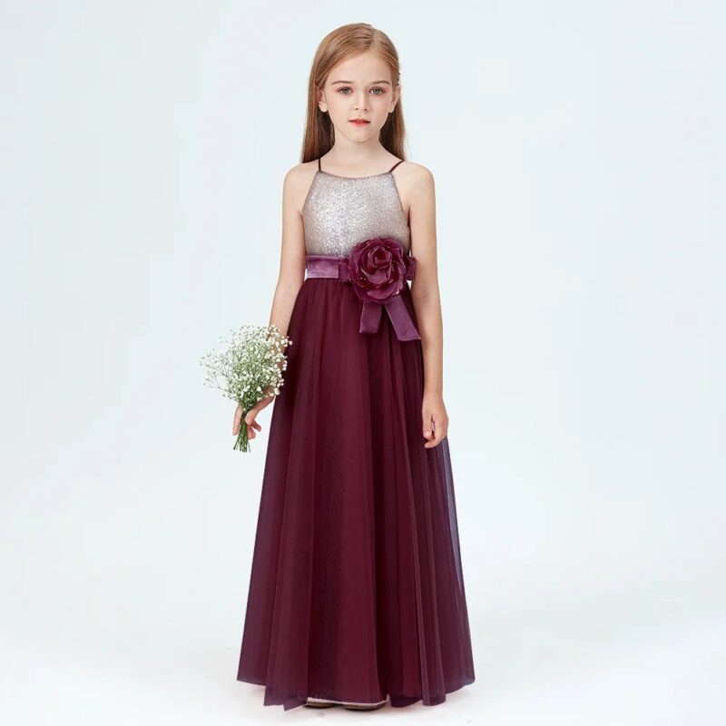 Little girl sequin junior bridesmaid dress-cabernet