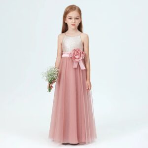 Little girl sequin junior bridesmaid dress-dusty-pink (1)