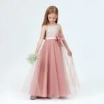 Little girl sequin junior bridesmaid dress-dusty-pink (6)