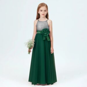 Little girl sequin junior bridesmaid dress-forest-green