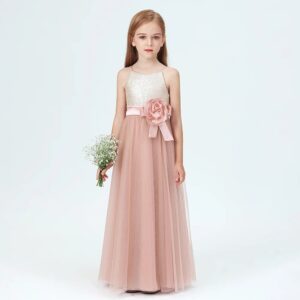 Little girl sequin junior bridesmaid dress-pearl-pink