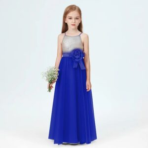 Little girl sequin junior bridesmaid dress-royal-blue