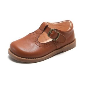 Little girl t bar shoes-brown (2)