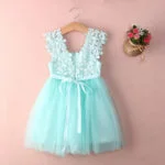 Little girl tulle lace dress-green (1)