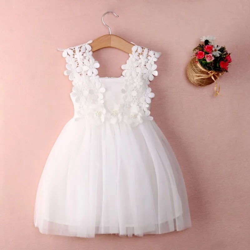 Little girl tulle lace dress-white (1)