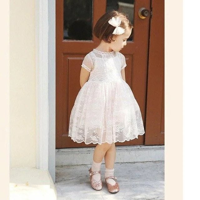 Little girl white lace dress