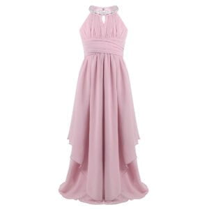 Long chiffon flower girl dresses -pink (2)