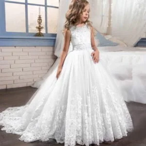 Long flower girl dress for wedding - White