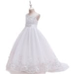 Long flower girl dress for wedding - White1