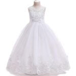 Long flower girl dress for wedding - White2