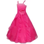 Long organza junior bridesmaid dress-pink (3)