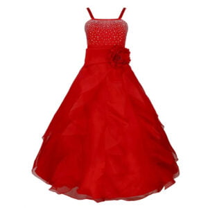 Long organza junior bridesmaid dress-red (2)