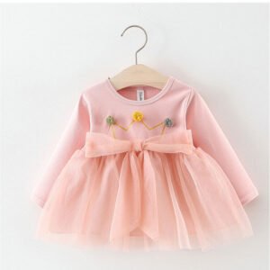 Long sleeve baby girl party dress - Pink (1)