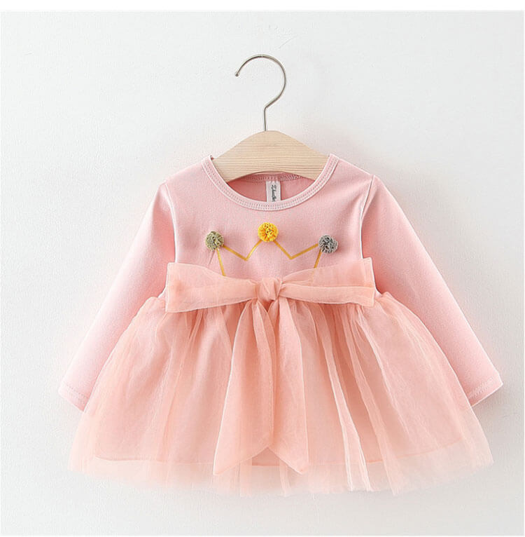 Long sleeve baby girl party dress - Pink (1)