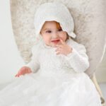 Long sleeve baptism dress for baby girl-white (2)