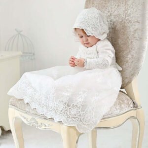 Long sleeve baptism dress for baby girl-white (4)