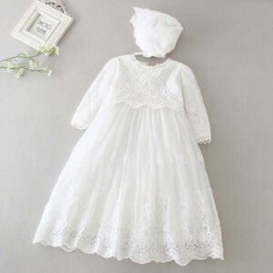 Long sleeve baptism dress for baby girl-white (5)