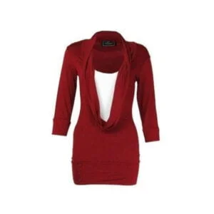 Long sleeve cowl neck mini dress-red