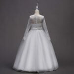 Long sleeve junior bridesmaid dress-White (1)
