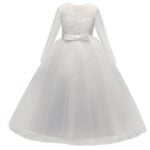 Long sleeve junior bridesmaid dress-White (4)