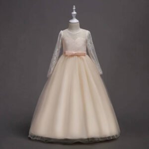 Long sleeve junior bridesmaid dress-champagne (8)