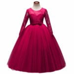 Long sleeve junior bridesmaid dress-fuchsia (1)